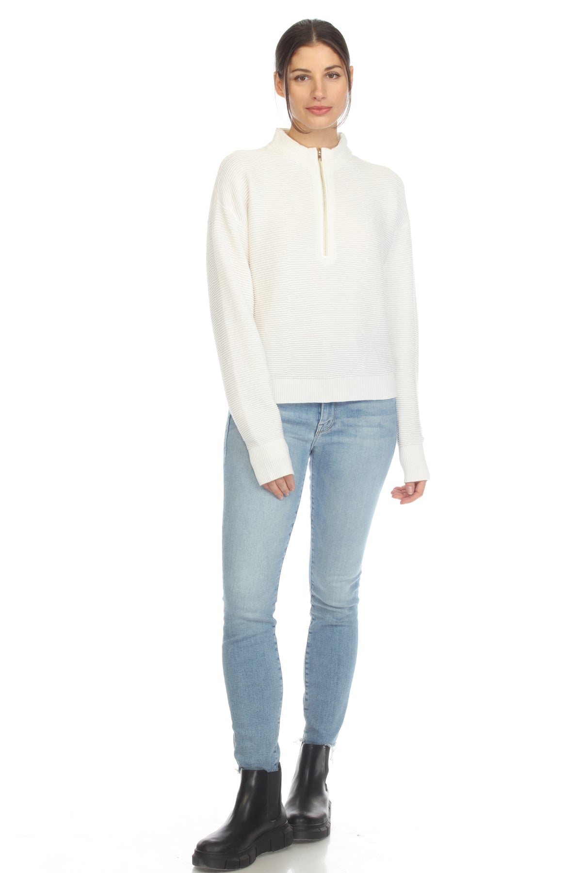 GEMMA ZIP LOW-MOCK SWEATER