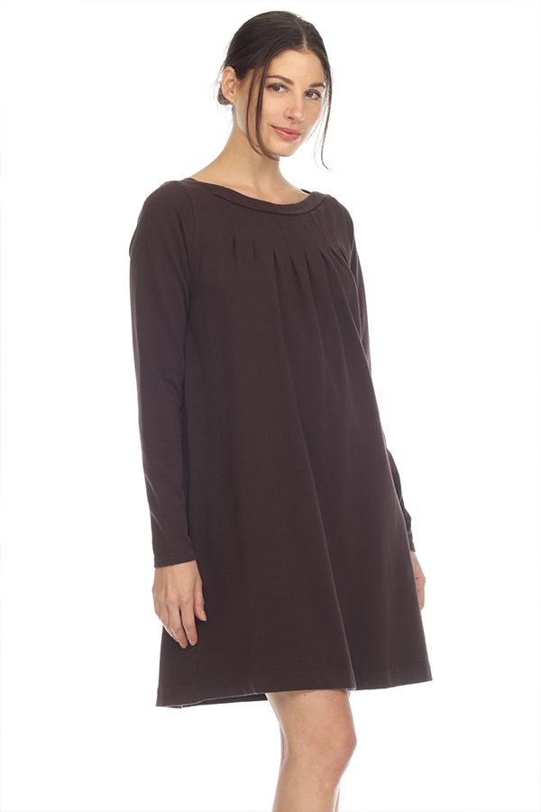 PLEATED FRONT L/S DRESS