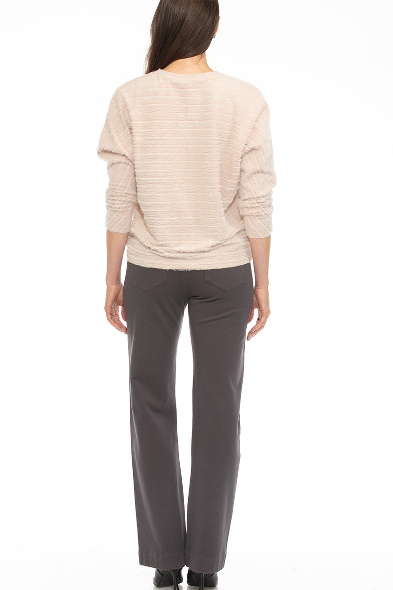 VARIEGATED ANGELHAIR KNIT RAW EDGE LONG SLEEVE VEE