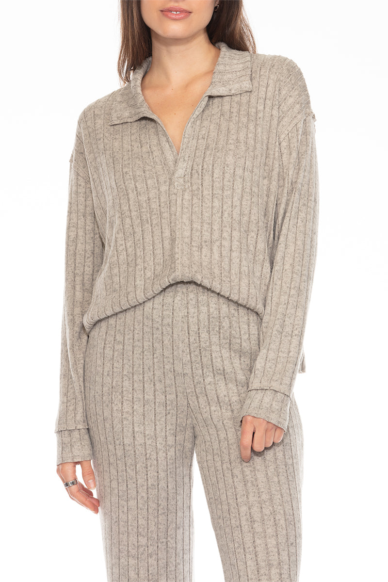 LUSH MELANGE RIB JOHNNY COLLAR