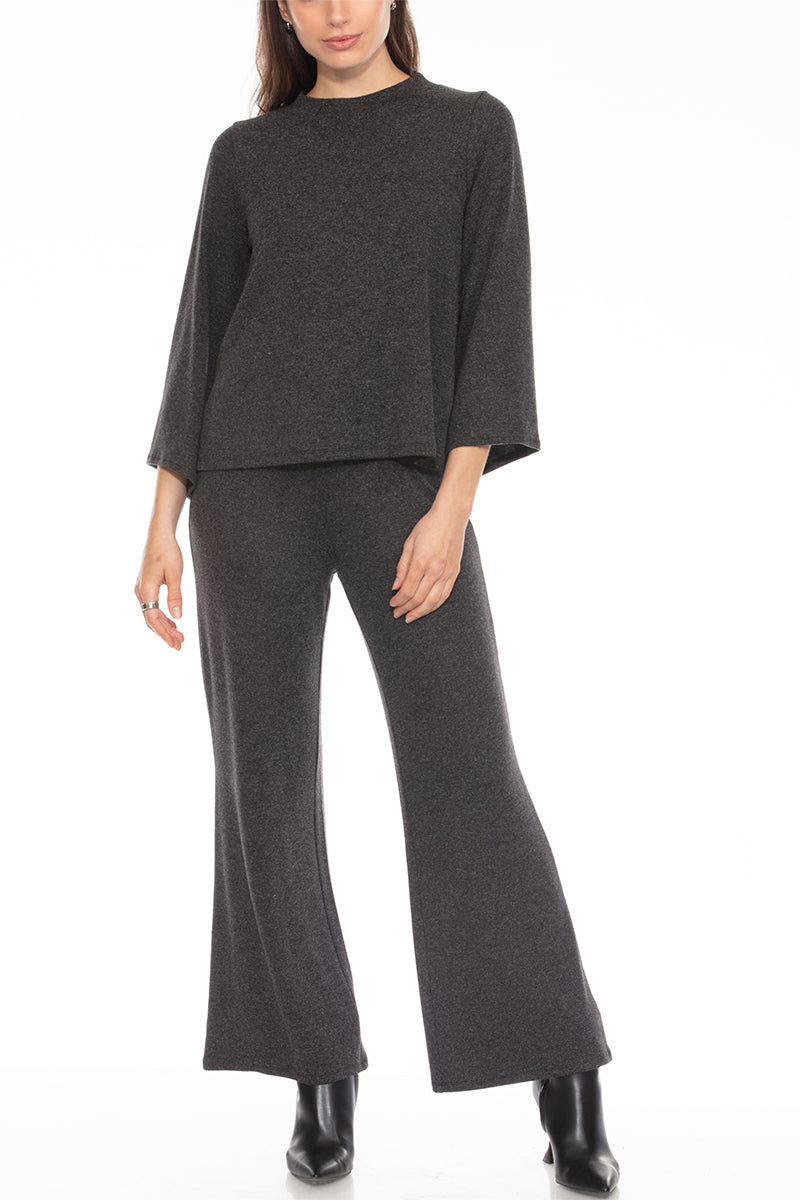 TEXTURED MELANGE JERSEY 3/4 SWING CREW