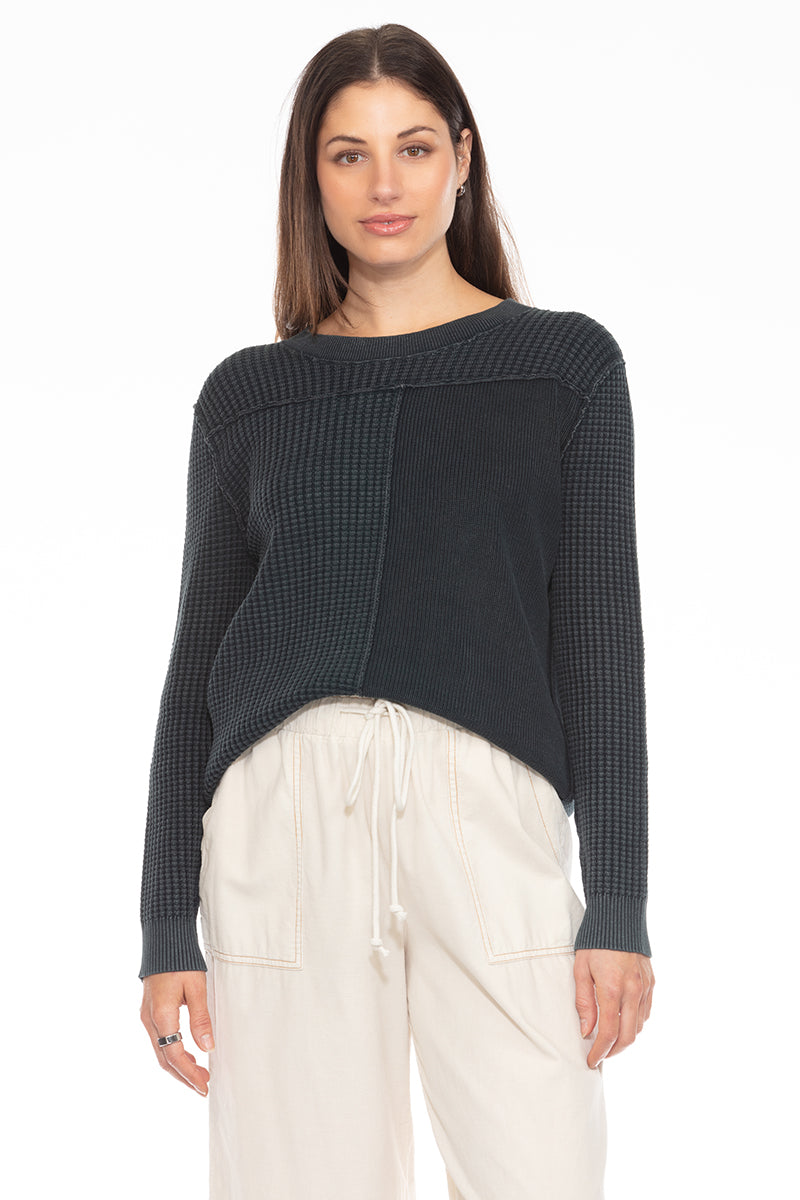 COTTON VINTAGE SWEATER MIXED STITCH SEAMED CREW