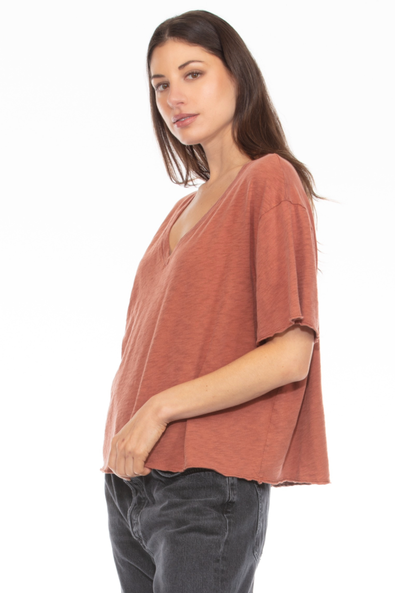 CHARLIE V-NECK SHORT SLEEVE BOYFRIEND TEE