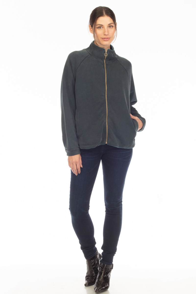 OLLIE VELVET TRIM ZIP JACKET